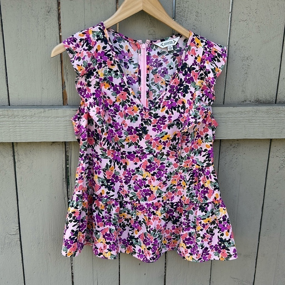 Nanette Lepore Floral Peplum Top Bohemian Boho Festival Cottagecore Feminine S